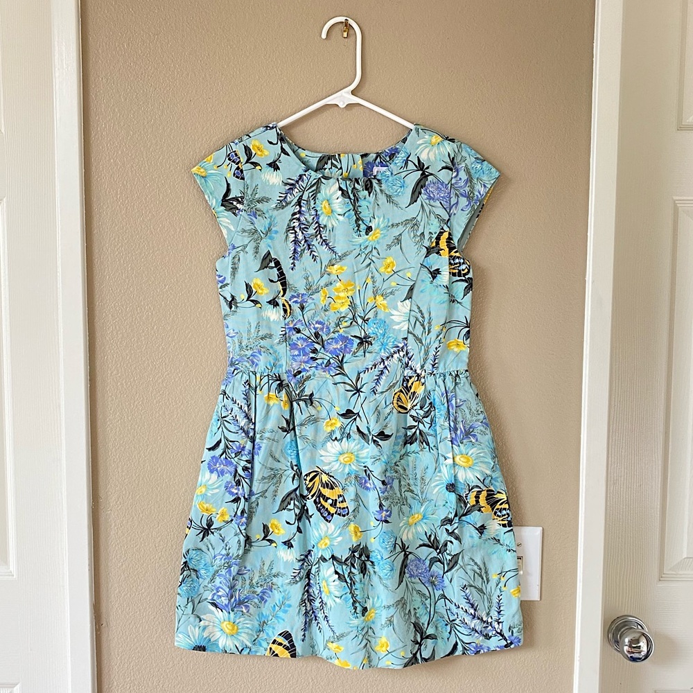 NWT GAP Girl’s Fit Flare Floral Butterfly Light Blue Cotton Dress